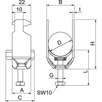 SD ProfiLine Bügelschelle mit Hammerkopffuß für C-Profilschiene 58-64 mm, 25 Stück